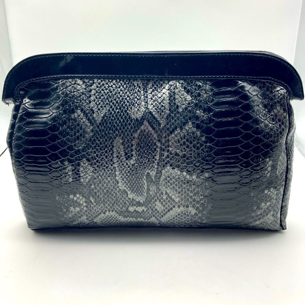 Redken Patent Snakeskin Print Black/Silver Clutch Like New